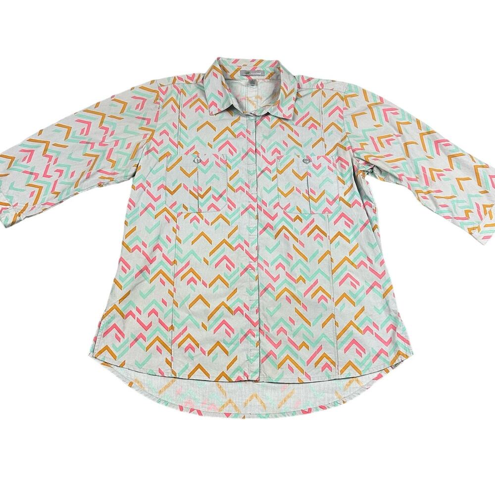 Horny Toad Willowy Shirt Womens Small Grey Multicolor‎ Chevron Organic Cotton